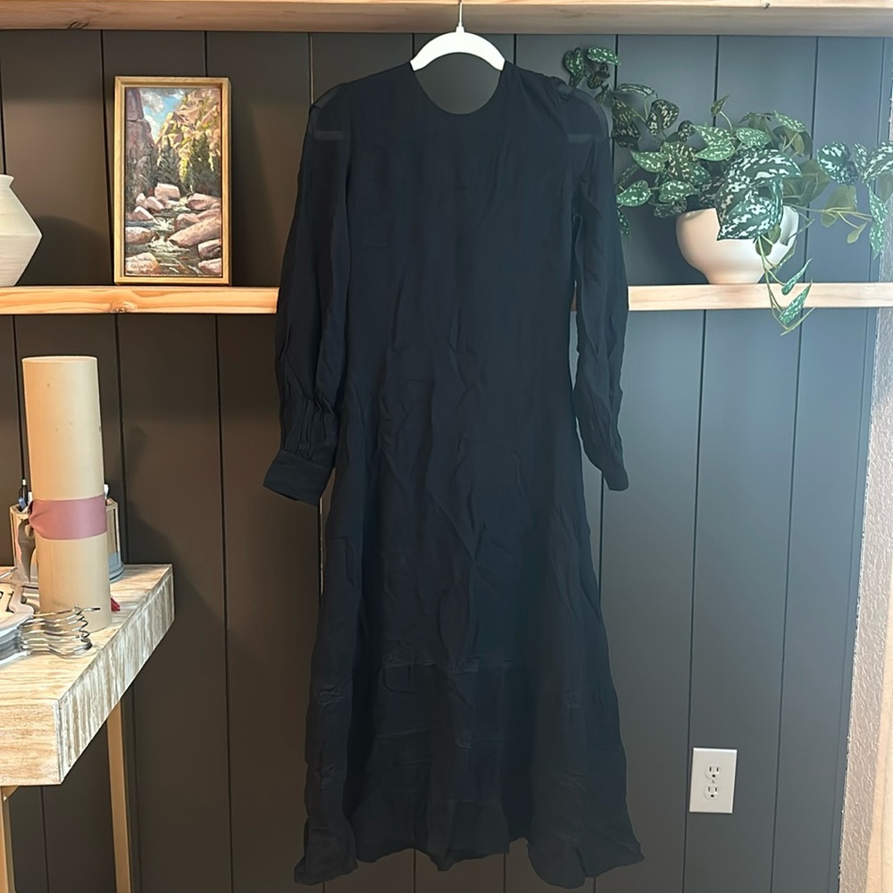 NWT Reformation Valerie Frill Trimmed Black Midi Dress Size 8